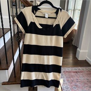 Diane Von Furstenberg Black and Cream Striped Short-Sleeve Knit Top Size 4